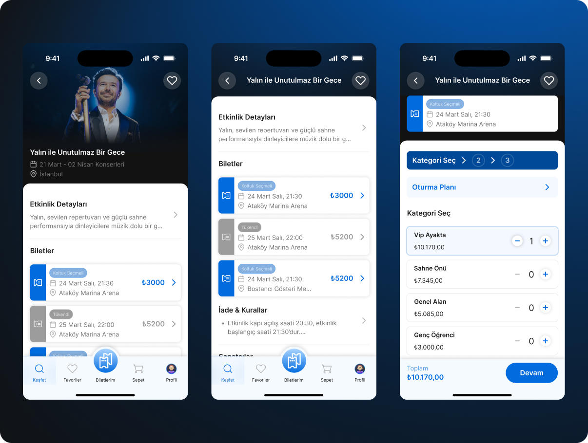 Biletix ticket selection and add-to-cart flow redesign